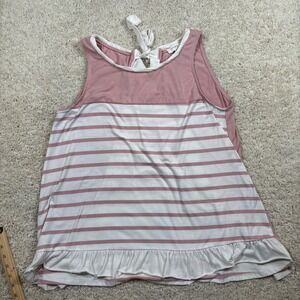 Umgee Tank Top Women XL Mauve White  Striped Ruffle Tie Back Cottagecore Boho